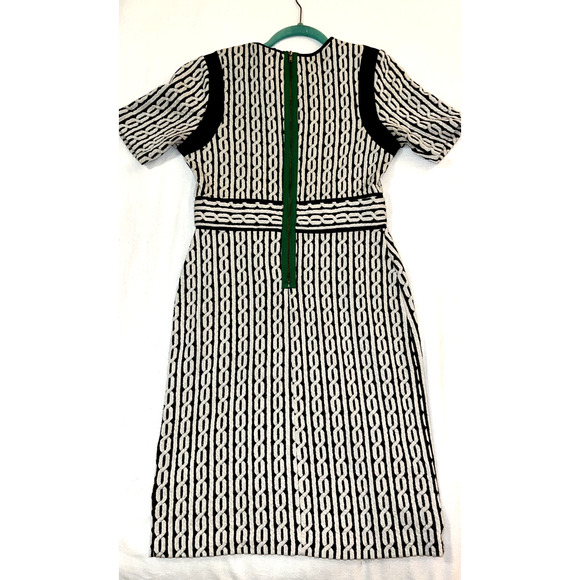 Gabby Skye Black/ Beige Geometric Pattern Green Zipper Detail Dress SIZE 4 - Picture 3 of 9